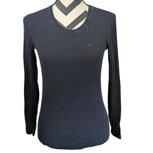 Tommy Hilfiger Cable Knit Sweater Black Long Sleeve Crewneck Small S/P